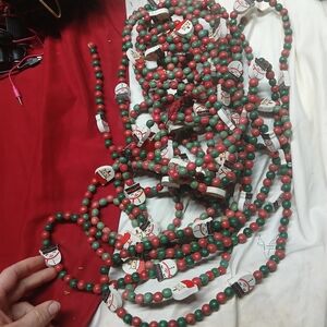 vintage-style snowman wood bead garland Santa/snow woman Charms Red/green